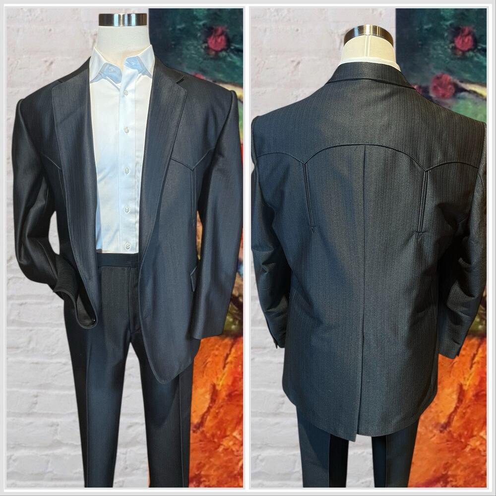 Circle S Dallas Texas 48R 43x29 Black Western Suit Ribbed Sheen Finish Rodeo - Picture 2 of 16